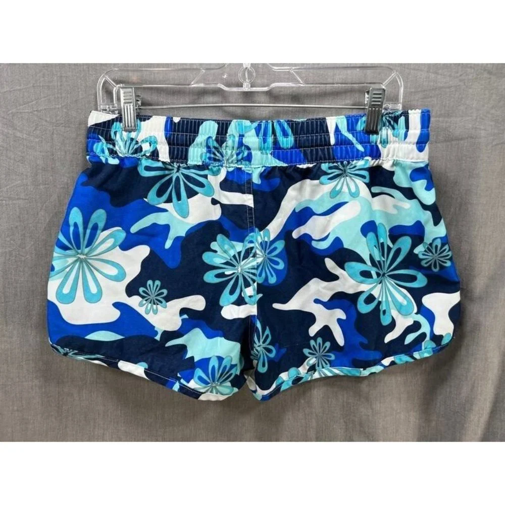 Old Navy Shorts Womens Medium‎ Blue White Drawstrings Floral Tropical Ladies.